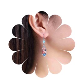 Inilbran Boho Teardrop Gemstone Earrings Silver Water Drop Gemstone Drop Earrings Colourful Gemstone Dangle Earrings Oval Turquoise Pearl Earrings Jewellery for Women and Girls, Zinc