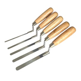 5 x Stainless Steel Finger Pointing Trowel Set - 6, 8, 10, 12, 14 mm Flat Spring Tuck with Wooden Handle (S5FTCH)