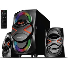 Boytone BT-326F, 2.1 Bluetooth Powerful Home Theater Speaker System, with FM Radio, SD USB Ports, Digital Playback, 40 Watts, Disco Lights, Full Function Remote Control, for Smartphone, Tablet., Black