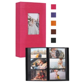 RECUTMS Small Photo Album 4x6 300 Photos Leather Cover Picture Book with Front Window 300 Pockets Photo Album for Baby Wedding Anniversary Family Vacation Birthday Christmas (Pink)