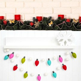 6.6Ft Christmas Felt Light Garland Banner 8 Pcs Light Bulbs Shape Rainbow Banner Xmas Colored Decorative Bunting Garland for Xmas Tree Christmas Party Holiday Home Mantel Wall Decoration