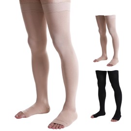 Doc Miller Thigh High Compression Socks Women and Men 15-20mmHg for Varicose Veins, Pregnancy Support Compression Stockings for Women, 1 Pair Beige 3X-Large