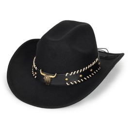 Western Cowboy Hat for Men Women Classic Roll Up Fedora Hat with Buckle Belt(Size:S-M)