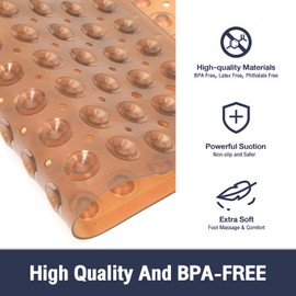 Naoloture Square Shower Bathtub Mat Non Slip for Inside Shower Clear Brown 21x21 Inch, Shower Stall Mats for Bathroom Floor, Soft Bath Mat for Tub with Big Suction Cups Drain Holes, Easy Washable Dry