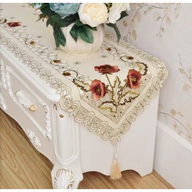 MULBESS Vintage Floral Cutwork Embroidered Table Runner for Party Wedding Shower Kitchen Outdoor, Rectangle Dresser Scarf Table Decorations, Polyester, 16 x 59 Inch