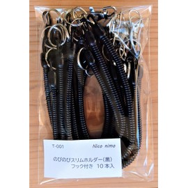 nico nimo Slim Holder (Black) with Hooks, 13.0 inches (330 mm) (Set of 10), Spiral Cord, Coil Strap, Commercial Use, Stretchable, Fall Prevention, Anti-Theft, Key Chain, Elastic Strap, Stretchable, Coil Strap, Key Holder, Anti-lost