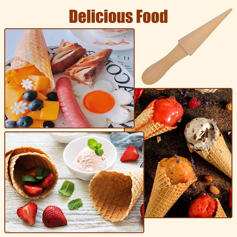 Ooyhool 2Pcs Ice Cream Cone Molds, Reusable wooden Cream Horn
