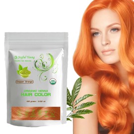 100% Organic Henna Hair Color – Natural, Chemical-Free Hair Dye for Rich, Vibrant Color & Gloss – Grey Coverage, Safe for All Hair Types, Vegan Non-Toxic, Herbal Hair Treatment (COPPER ORANGE)