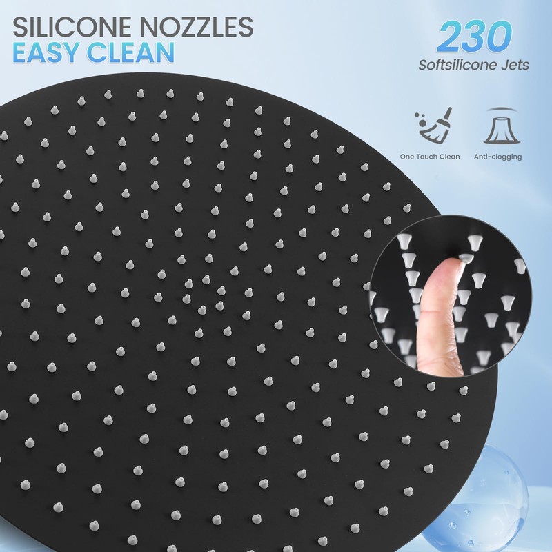 KINLIV 16 inch Matte Black Round Ceiling Rainfall Shower Head,