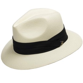 ULTRAFINO Monte Cristo Classic Fedora Straw Panama Hat Sun Wide Brim Lightweight Beach UPF50+ Men or Women Ivory with Black Hatband 7 1/2