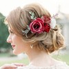 Fangsen Boho Red Rose Flower Leaves Floral Comb With Spring