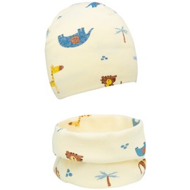 Foruhoo Baby Girls Beanie Hat + Tube Scarf Set of 2 Winter Hat for Boys Girls Cotton, beige elephant