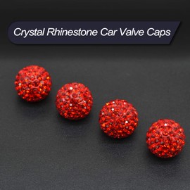 Car Wheel Tire Valve Caps, 4 Pack Crystal Rhinestone Car Tire Wheel Valve Stem Air Caps for Car Tire Accessories Universal for Cars, SUVs, Bicycle, Trucks and Motorcycles - Red