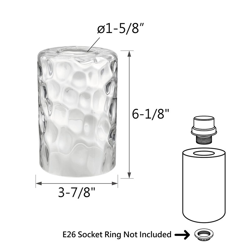 Aspen Creative 23529-63-1, Clear Hammered Glass Shade For Lighting Fixture/Vanity