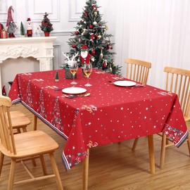 JOLLYTOP Christmas Tablecloth Xmas Table Decoration Waterproof Table Cloth with Tree Star, Home Party decorative Tablecover Washable,Dustproof Table Cover for Outdoor Indoor Kitchen,54x79 inches,Red