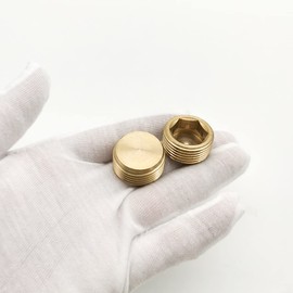 KtbeYTi 4 Pcs Male Thread Brass Internal Hex Head 3/4 inches Brass Internal Hex Pipe Plug Socket Pipe Plugs End Cap, for Water Fuel Pipeline etc