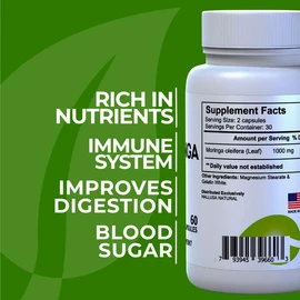 HallMoringa Moringa 1000 mg - 60 Capsules - Dietary Supplement Superfood Antioxidants and Nutrients - Hallusa Natura
