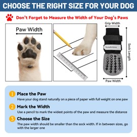 YunoEntona Non Slip Dog Socks to Prevent Licking Paws, Dog Socks for Hardwood Floors Anti Slip, 4Pcs Double Sided Grips, with Double Elastic Reflective Straps for Small, Medium, Large Dogs (Grey, L)