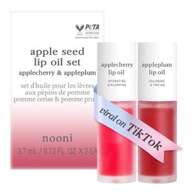 NOONI- Set de aceites para labios Appleseed - Applecherry & Appleplum | con aceite de semilla de manzana, dúo de aceites para labios, tinte para labios, brillo de labios de larga duración