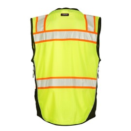 Kishigo Premium Black Series Men's Surveyors Vest S5002, Class 2 Hi-Vis Safety Vest, 10 Pockets with Reinforced Front Zipper Closure & Durable Webbing, ANSI/ISEA 107 Compliant (Lime/Black, 4XL)