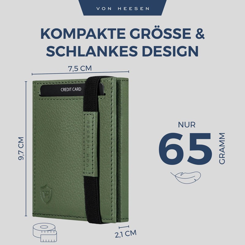 VON HEESEN slim wallet, Green, Without coin compartment