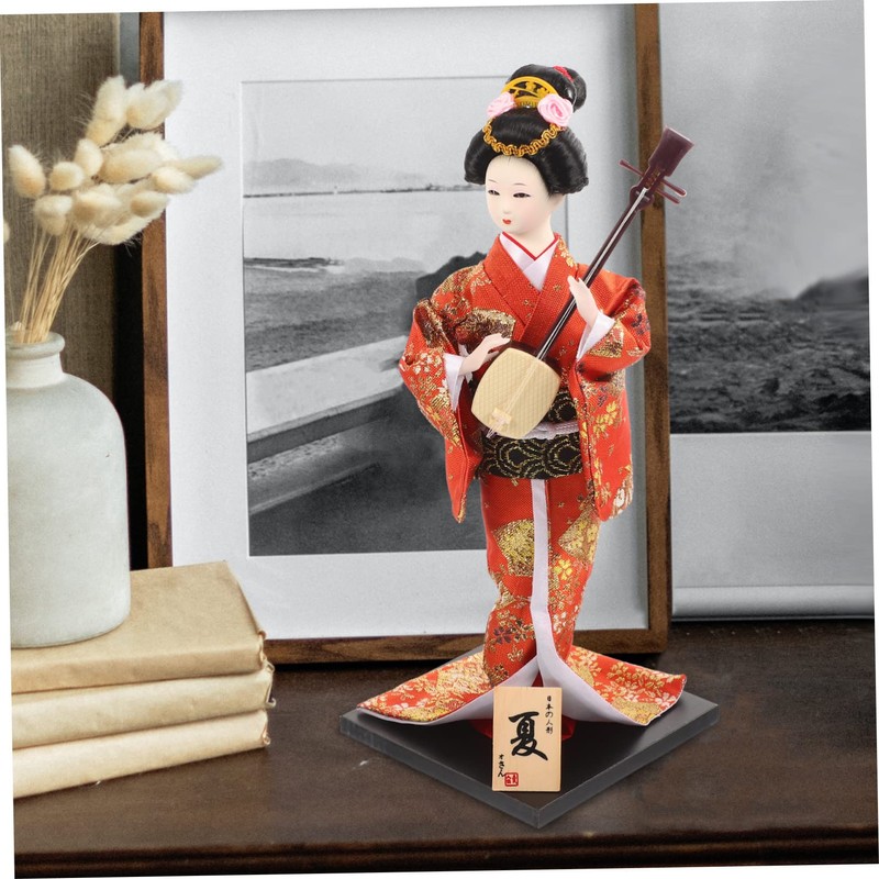 Alipis Japanese Geisha Doll Traditional Kimono Statue Artistic Home Decor
