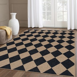 Lahome Checkered Easy Jute Washable Rug, 5x7 Area Rugs for Living Room Nature Large Dining Room Rug, Farmhouse Outdoor Patio Rug Non Slip Diamond Carpet for Home Office Bedroom Backyard Deck