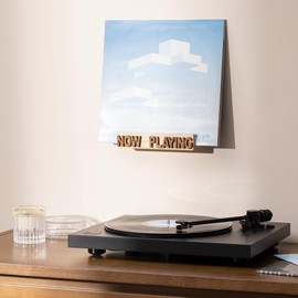 Navaris Record Player Stand - Wooden Now Playing Vinyl Stand Display - Wall Mount or Freestanding Holder For Records - 20cm x 15cm