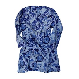 Ayurvastram Algodón puro, peso ligero, impreso, túnica bordada a mano Kurti; azul; talla 8
