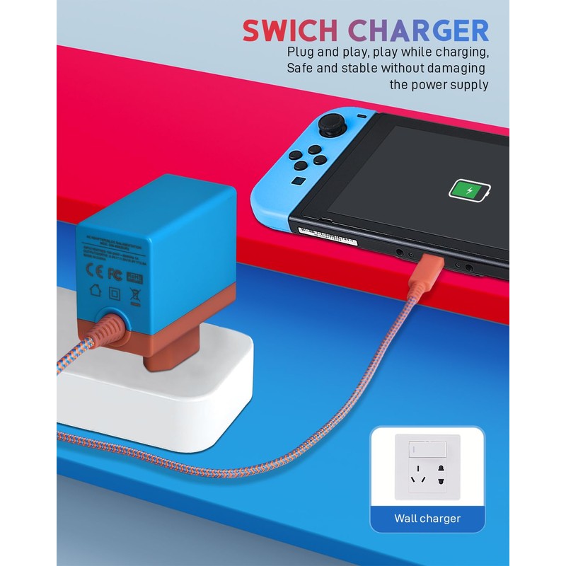 Charger for Switch Console Power Supply Charging Cable Supports TV
