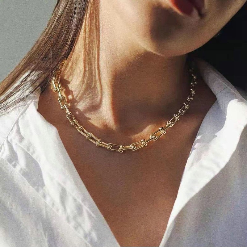 LUXSTAR Women's U-Link Chain Necklace, Hypoallergenic, Stainless Steel, 45 cm,