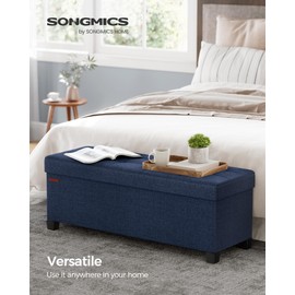 SONGMICS Storage Ottoman Bench, Foldable Foot Rest with Legs, 15 x 43 x 15.7 Inches, End of Bed Bench, Storage Chest, Load up to 660 lb, for Living Room, Bedroom, Entryway, Midnight Blue ULSF018I01