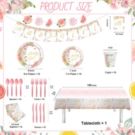 114Pcs Baby Shower Decorations for Girl Floral Baby Shower Plates Cups Napkins Sets Serve 16, Tablecloth Banner Flower Baby Shower Party Supplies for Baby Girl Gender Reveal Birthday Party Decorations