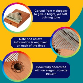 A-Star 21 Key Kalimba Thumb Piano with Mahogany Body - includes Tuning Hammer, How To Play Guide & Thumb Protectors