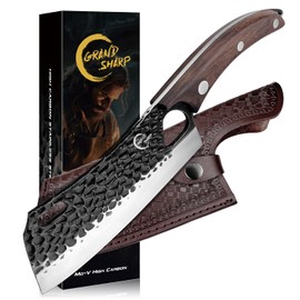 Grandsharp Butcher Knife Hand Forged Boning Knife with Sheath, Sharp High Carbon Steel Butcher Knife Meat Cutting Cleaver Multipurpose Chef Knives for Kitchen Camping Outdoor Deboning or BBQ