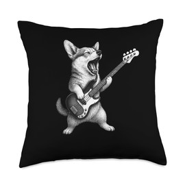 Corgi Playing Bass Guitar Rock Music Dog Lover Throw Pillow