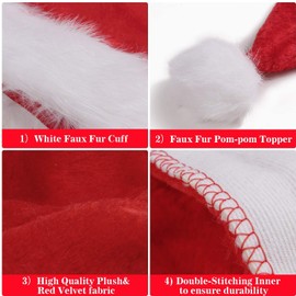 HusDow Santa Hats for Adults, Christmas Hats with Double Layer Linen and Red Plush Velvet Fur Xmas Sant Hat for Christmas Costume