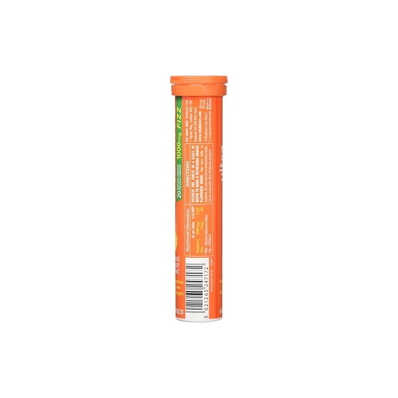 Vitabiotics Ultra Vitamin C Effervescent, Dissolvable with Zinc, Orange Flavour,
