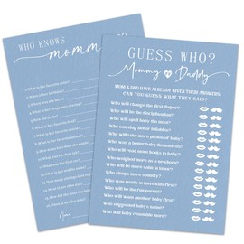 30 Pcs Baby Shower Game Cards - Mommy Or Daddy & Who Knows Mommy Best - Minimalism Blue Double-Sided Game Baby Gender Reveal,Announcement Party Favor - B02