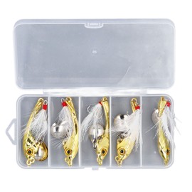 5pcs Metal VIB Fishing Lure Professional Rotating Sequins Lure Bait Fishing Lures Set with Feathers for Fishing Accessory 10g/0.4oz