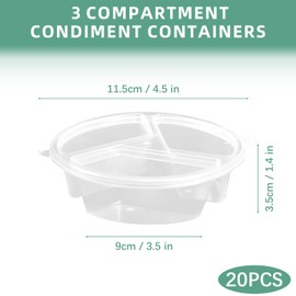 VEINARDYL 20 pcs 3 Compartment Condiment Containers, Reusable Snack Pack Container With Lids 5 oz small Snack Box Container Sauce Cup for Travel, Outdoor Meals and Parties