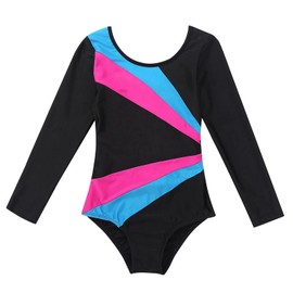 SEAUR - Girls' Long Sleeve Leotard Black Sleeveless Dance Ballet Yoga Clothing Classic Jersey Gymnastics 5-14 Years, Blue-Red-Black1