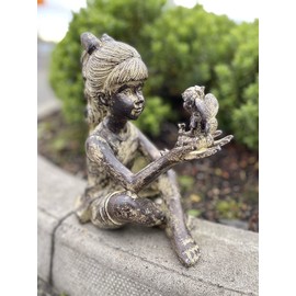 Garden Mile Large Garden Ornaments outdoor Sitting girl and fairy Statue - Novelty Funny gift garden decorations - bronze effect statue outdoor use