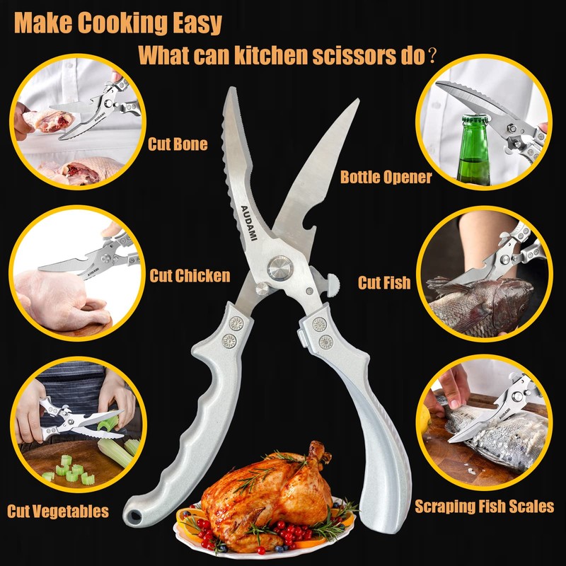 AUDAMI 2-Piece Kitchen Shears Set, Heavy Duty Professional Poultry Meat