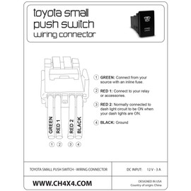 CH4X4 Small Push Switch for Toyota Tacoma, FJ Cruiser, Land Cruiser, Fortuner, Hilux, 4Runner, Prado 12V 3Amp - Air Compressor Symbol 3 - White LED