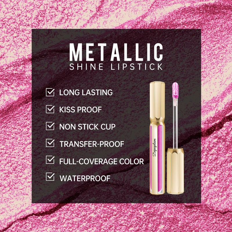 Depuplum Pink Lipsticks for Women Metallic Lipstick Long Lasting Non