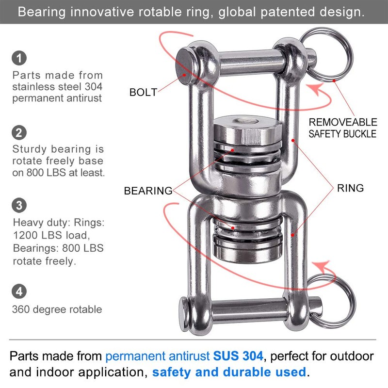 BeneLabel Dual Hanging Rings Hammock Swing Hanger, Swivel Stainless Steel