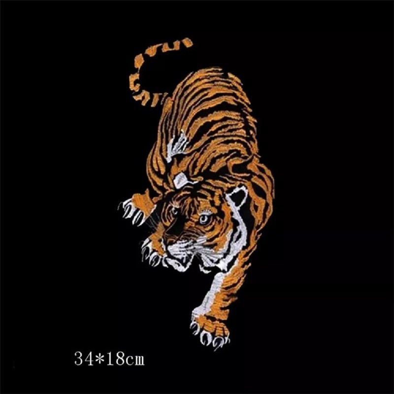 POWIITEM Embroidered Patch, Tiger, Iron, Extra Large Applique (Front and