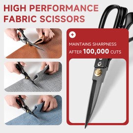 Ergonomic Heavy Duty Fabric Scissors – 8 Inch Carbon Steel Shears with Ergo-Grip Handle for Cutting Fabric, Leather & Upholstery – Razor Sharp, Lightweight for Sewing, Quilting & Industrial Use