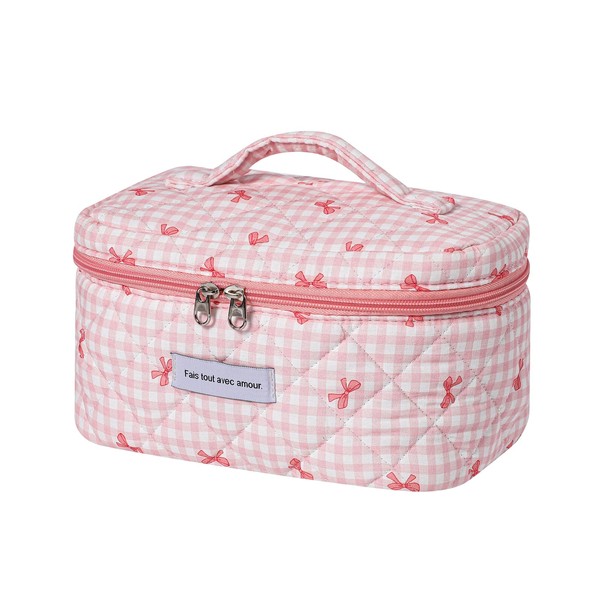 uekeboag Large Travel Quilted Makeup Bag for Women, Floral Cotton